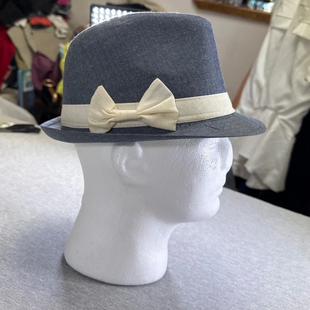Fair Weather Accessories Mens Grey Chambray Fedora Hat with Cream Bow Band OS